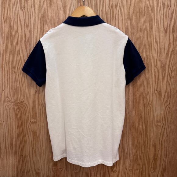 Vintage Polo Ralph Lauren Polo Shirt Short Sleeve White Navy 3 Badge Men's L - Picture 3 of 5